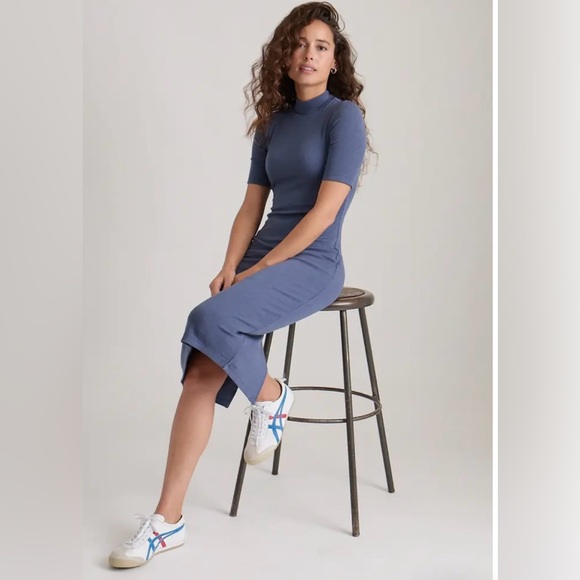Marine Layer Lexi Mock Neck Rib Midi‎ Dress NWT size Large Vintage Indigo Blue - Picture 16 of 16